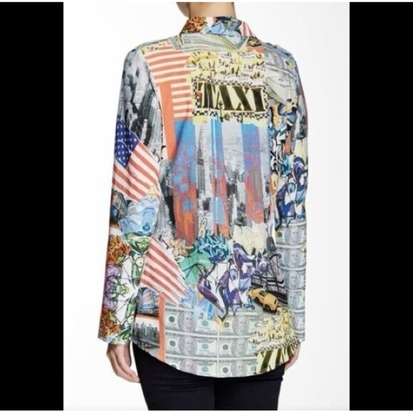 Aratta Silent Journey NYC Taxi Freedom GRAFFITI ART Anthropologie Button Up Top - Picture 6 of 16